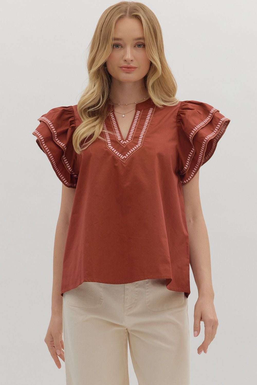 RESTOCK Autumn Skies & Pumpkin Pies Rust Blouse