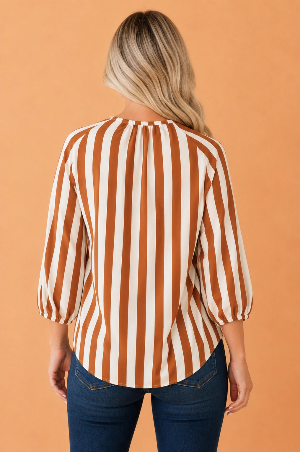 Hayrides & Hot Coco Rust Striped Satin Blouse