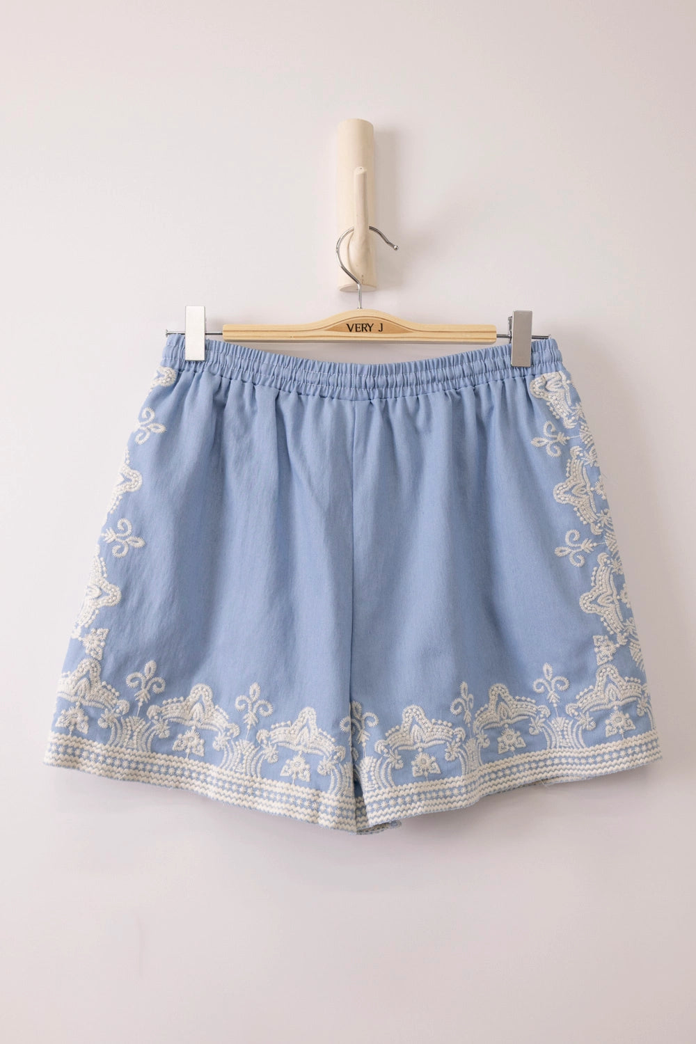 Coastin’ Light Chambray Embroidered Shorts
