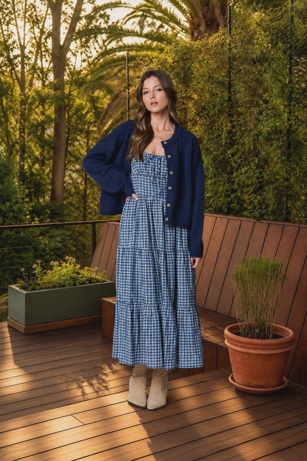 Happiness Is Homemade Navy Plaid Mid Maxi Dress
