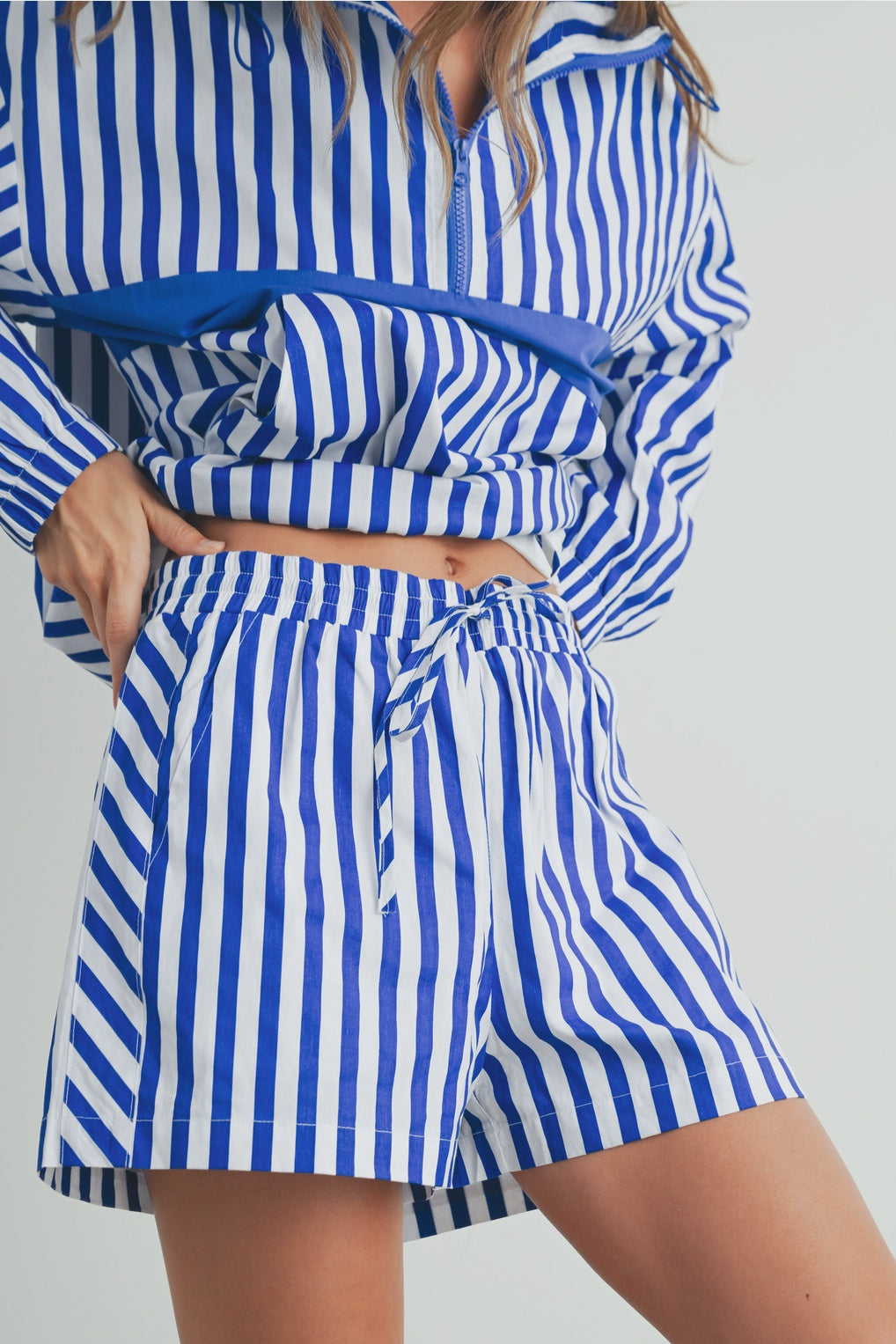 Sure Of It Blue Striped Shorts