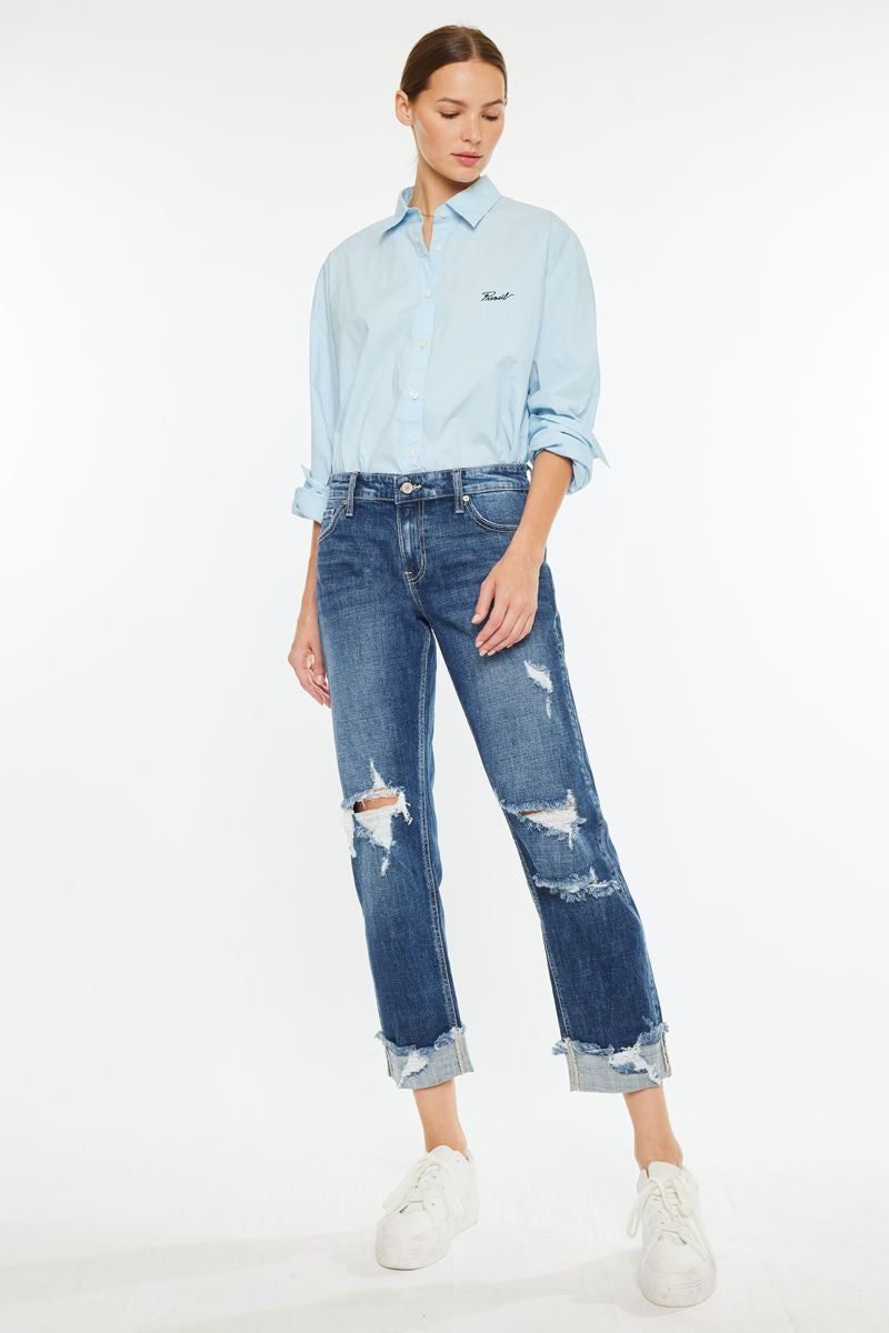 Girl Don't Do It Distressed Boyfriend Fit KanCan Jeans