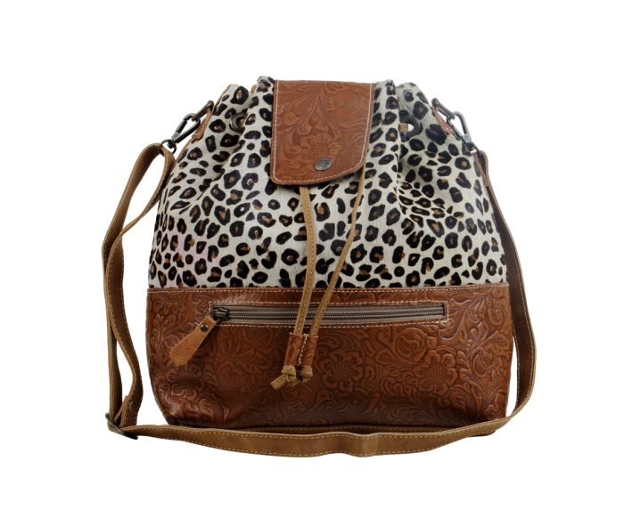 MYRA Tooled Leather Leopard Bucket Bag