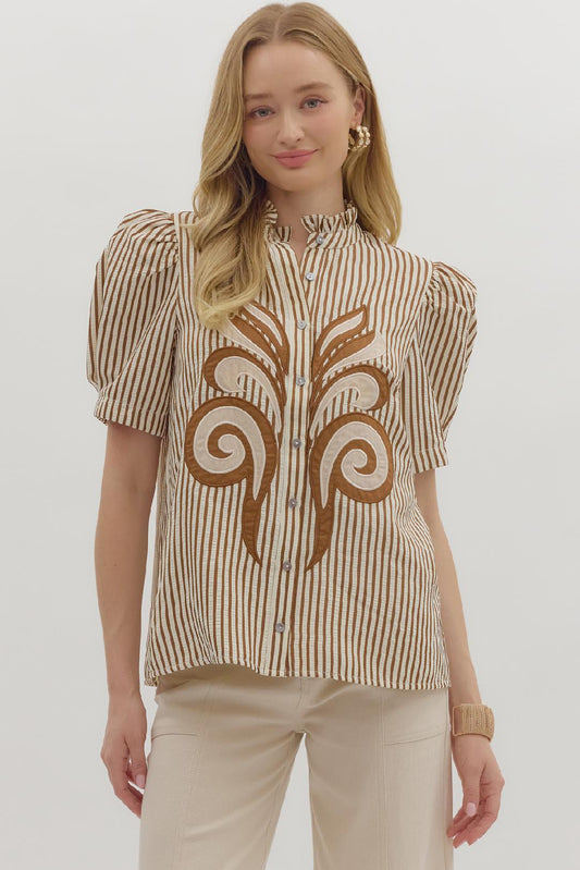 Make A Statement Caramel Striped Blouse