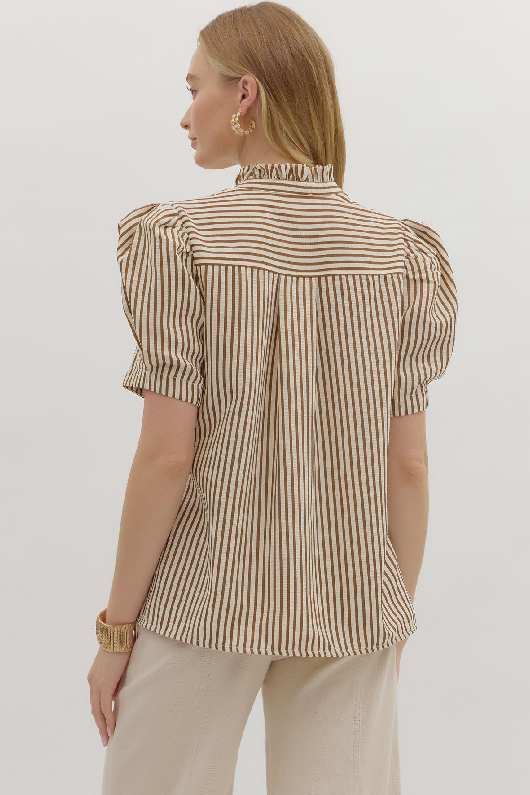 Make A Statement Caramel Striped Blouse