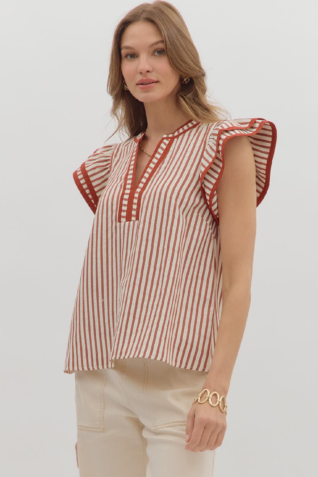 Never Been Better Rust Striped Blouse
