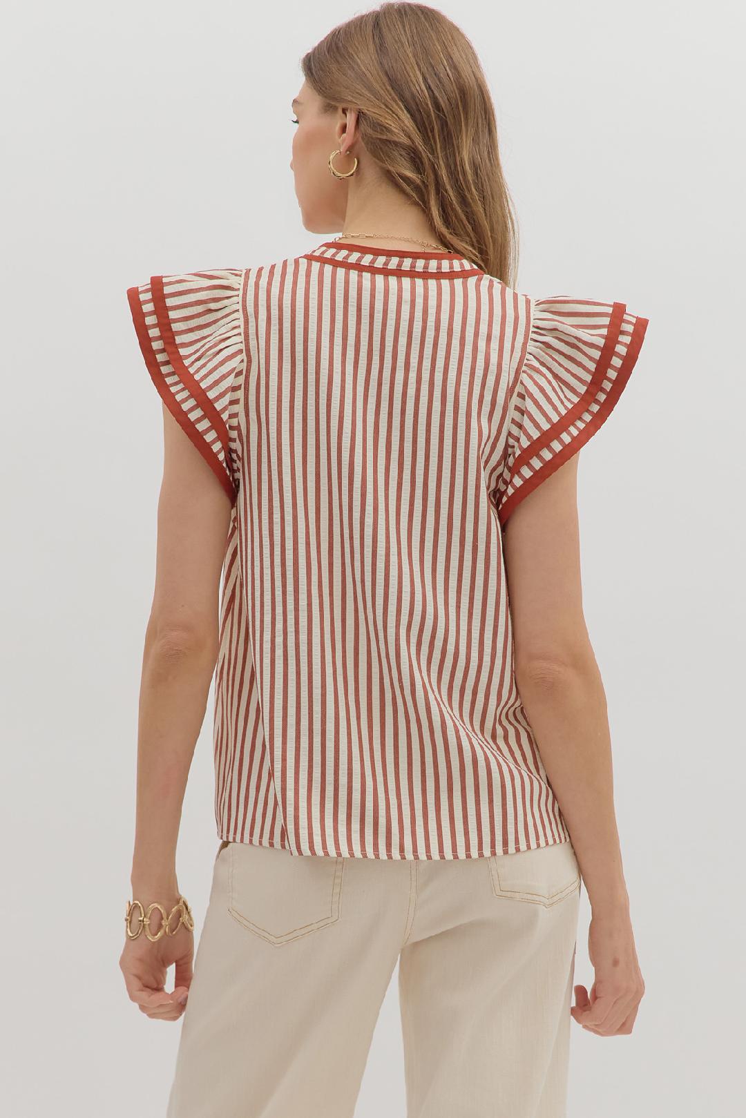 Never Been Better Rust Striped Blouse